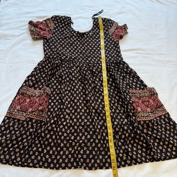 Doll Style Vintage S. Roberts Rayon Dress Black Brown Fall Fashion L/XL - Picture 11 of 14